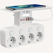 Resim 10'lu Avrupa Standart Güç Şeridi, Bağımsız Anahtarlar, 4AC+6USB(3Type-C), Telefon Tutucu ve Hareket Sensörü Gece Lambası, Mutfak, Oturma Odası, Yatak Odası Gibi Çeşitli Senaryolarda Daha Kolaylık Sağlar 