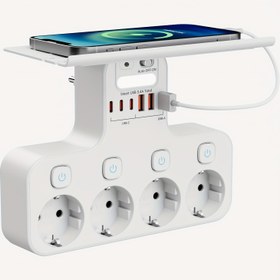 Resim 10'lu Avrupa Standart Güç Şeridi, Bağımsız Anahtarlar, 4AC+6USB(3Type-C), Telefon Tutucu ve Hareket Sensörü Gece Lambası, Mutfak, Oturma Odası, Yatak Odası Gibi Çeşitli Senaryolarda Daha Kolaylık Sağlar 
