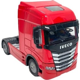 Resim Işıklı Sesli Pilli Çek Bırak Metal Oyuncak Iveco Tır Kırmızı 