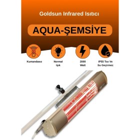 Resim Goldsun Aqua 2000 Watt GSU20 Şemsiye Tip Kumandasız Suya Dayanıklı Elektrikli İnfrared Isıtıcı-Bej 