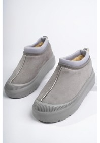 Resim Muggo Luuq Garantili Kadın Kalın Taban Içi Tüylü Günlük Mini Yarım Bot Gri 