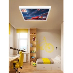 Resim Şimşek Mcqueen Avize, 60X60 Çocuk Odası Avize, 60WATT, Estetik Kare, Yapay Zeka Tasarım Avize, Uzay 