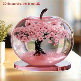 Resim Cam Küre İçinde 2D Düz Pembe Kiraz Çiçeği Ağacı - İlkbahar Temalı Sakura Dekoru Ev, Ofis ve Tatil için, Elektrik Gerekmez, Canlı Pembe Yapraklar & Şeffaf Tabanlı Sanat Masası Süsü, Kiraz Çiçeği Dekorasyonu 