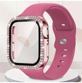 Resim Cloud011 Silicone İwatch Kayışı Ve Çift Sıra Elmas Kılıf 44mm Rose Red Kadın Erkek Aksesuar 