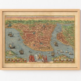 Resim epiqart 1572 İstanbul Haritası - Ahşap Desenli Çerçeve 