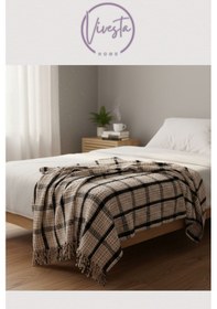 Resim Yumuşacık Scotch Battaniye 150 200 Cm Sıcak, Şık Ve Konforlu Tasarım Bej - Siyah 