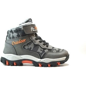 Resim Onlo Ayakkabı 546 Gri Turuncu Kürklü Cırtlı Erkek Çocuk Bot Gri 