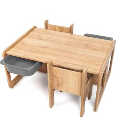 Resim Bees Store 2 Kişilik Çekmeceli Oyun, Aktivite, Etkinlik Masası, Ceviz-Gri, 18MM Mdf 