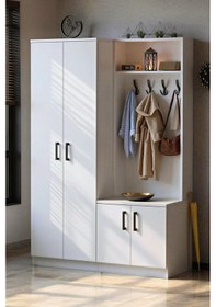 Resim Grove 4 Kapaklı Askılıklı Ayakkabılık Dolabı Portmanto Beyaz 