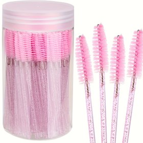 Resim 100 adet/10 adet Kirpik Fırçaları ve Kaş Fırçaları - Su Geçirmez Olmayan, Spandex İçermeyen, Göz Farı Uygulaması ve Kirpik Uzatması İçin Uygun, Depolama Kutusu ile 