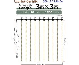 Resim 8 Fonksiyonlu Peri Perde Led Uzaktan Kumandalı Günışığı Perde Peri Led (3 mt x 3 mt) 