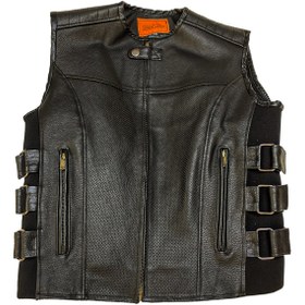 Resim DCL Erkek Siyah Deri Motorcu Yeleği | Ayarlanabilir Tokalı ve Cepli 