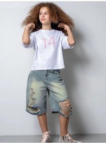 Resim Zekids Kız Çocuk 14 Lıfe Yazılı Pamuklu Tshirt-15795 Beyaz 
