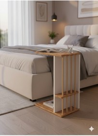 Resim Unisoft Pintdi C Tipi Koltuk Yanı Sehpası Dergilikli Laptop Kahve Yan Sehpası Çam - Beyaz- Cappucino 