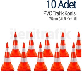 Resim 10 Adet Pvc Trafik Konisi 75 Cm Çift Reflektifli Trafik Dubası - 
