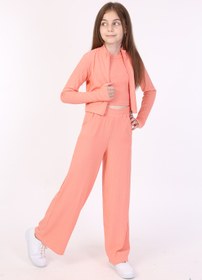 Resim Toontoy Kız Çocuk 3'lü Takım Dik Yaka Fermuarlı Sweatshirt & Bisiklet Yaka Atlet & Beli Lastikli Bol 