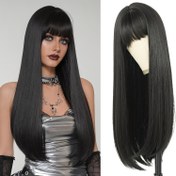 Resim Herkes için uygun günlük peruk, siyah uzun düz saçlı ve kıvırcık önden örgülü moda cosplay erkek çocuğu şapkası, şekerleme oyuncaklar tatil doğal hacimli Halloween Peri̇ks 