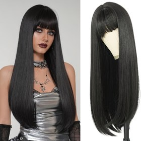 Resim Herkes için uygun günlük peruk, siyah uzun düz saçlı ve kıvırcık önden örgülü moda cosplay erkek çocuğu şapkası, şekerleme oyuncaklar tatil doğal hacimli Halloween Peri̇ks 
