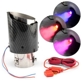 Resim Paslanmaz Modifiye Egzoz Ucu Mavi/kırmızı/mor Led Işıklı Egzoz 60mm Kolay Montaj Carbon Görünümlü 