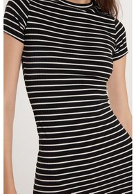 Resim Tudors Kadın Slim Fit Dar Kesim Kısa Kollu Bisiklet Yaka Çizgili Elbise-33576 Multi 