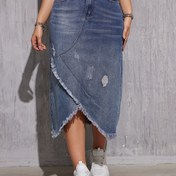 Resim Kadınların Şık Casual Moda Tassel Yıkanmış Kot Etek, Esnek Olmayan, Tek Renk, Vücut, Dokuma, İlkbahar/Yaz/Sonbahar için 
