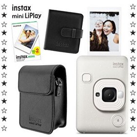 Resim Fujifilm Instax mini LiPlay Hybrid Misty White Fotoğraf Makinesi 20'li Film Albüm ve Deri Kılıf Hediye Seti 