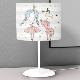 Resim instababyrooms Beyaz Balerin Kız ve Unicorn Desenli Çocuk Odası Dijital Baskılı Çocuk Odası Masaüstü Abajur Avize 