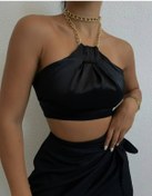 Resim eos lingerie Siyah Zincir Detay Saten Bluz 
