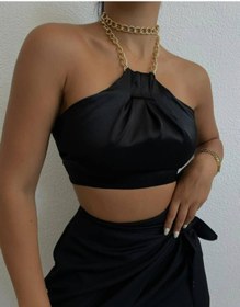 Resim eos lingerie Siyah Zincir Detay Saten Bluz 