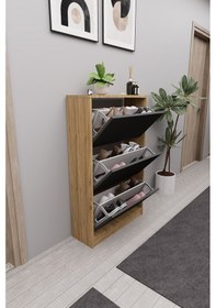 Resim Mirobi Kembe 3 Bölmeli Açılır Modern Dekoratif Ayakkabılık Ça... Atlantik Çam - Antrasit 