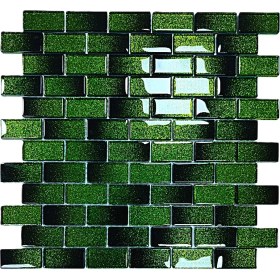 Resim Mutfak Tezgah Arası ve Iç Mekan Kaplama ve Dekorasyon Uygulamalarında Tüm Yüzeyler Için, 23X48MM. Siyah-Yeşil Sim Efekti. 30X30CM. Fileli Kristal Mozaik. 