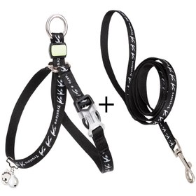 Resim Zilli, Dayanıklı Siyah Kedi Göğüs Tasması ve Kayışı - S 