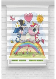 Resim Perdecizade Enxboy Gökkuşağında Pony Dijital Baskılı Zebra Perde-cocuk Odası-stor Perde Renkli 