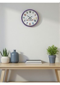 Resim 36 Cm Mor Çocuk Odası Duvar Saati Açık 