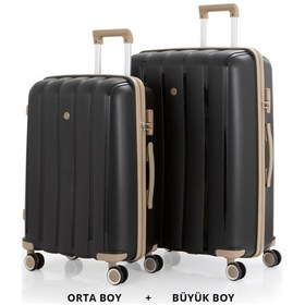 Resim Mçs Bavul Büyük Ve Orta 2li Set Kırılmaz Silikon Valiz V305 Siyah/şampanya Siyah 