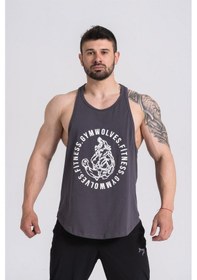 Resim Gymwolves Erkek Spor Atleti Stringer Workout Tanktop Füme Wolf Serisi-Füme 