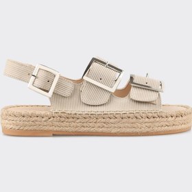 Resim Elle Bej Deri Kadın Espadril 