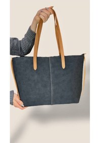 Resim Lovelystore Kadın Süet Geniş Hacimli Fermuarlı Günlük Tote Model Büyük Boy 40x28 Siyah 