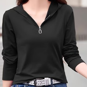 Resim Kadınlar için rahat kapüşonlu, fermuarlı, uzun kollu tişört, düz renkli kazak, ilkbahar ve sonbahar mevsimleri için uygun 