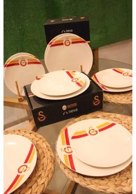 Resim Dekomus İle Lisanslı Galatasaray 6 Kişilik 12 Parça Porselen Servis Tabağı Ve Pasta Tabağı Seti 