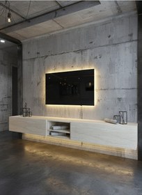 Resim Resital Ledli Duvara Monte Tv Sehpası - Traverten - W6009-8 Traverten 