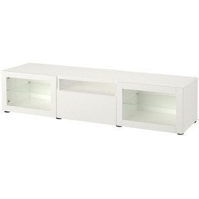 Resim Tv Sehpası, Beyaz-şeffaf Cam, 180x42x39 Cm, Lappvıken/sındvık, Çıt Çıt Raylı Beyaz 