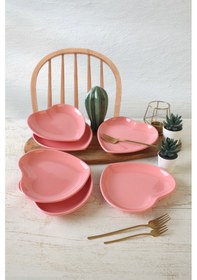 Resim Keramika Pembe Kalp Pasta Tabağı 20 Cm 6 Adet 550 Pembe 