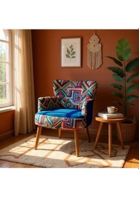 Resim Waterybrook Dijital Baskılı Kumaş Babyface Kumaş Tekli Berjer Ceviz Ayaklı, Modern Konforlu Koltuk Lacivert 