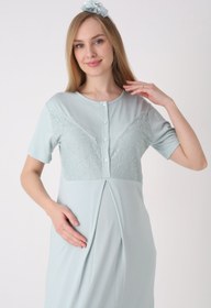 Resim Fitilli Sabahlıklı Dantelli Hamile Lohusa Gecelik Takımı - 2326 - Mint / XL / Terlik ve Taç Seti İstemiyorum 
