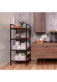 Resim Ahşap Dekoratif Açık Banyo Dolabı Havluluk Sabunluk Çok Amaçl Raf Siyah 