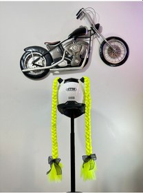 Resim Motor & Motosiklet Neon Sarı Çift Örgülü Saç Kask Dış Aksesuarı 