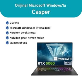 Resim CASPER Excalibur G915 i7-13620H 16GB 1TB 8GB RTX5060 165Hz 16" W11P Gaming Laptop G915.1362-BF60R-C 