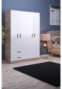 Resim ABETEMOBİLYA 4 Kapılı 2 Çekmeceli Ceviz-Beyaz Gardırop 