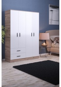 Resim ABETEMOBİLYA 4 Kapılı 2 Çekmeceli Ceviz-Beyaz Gardırop 